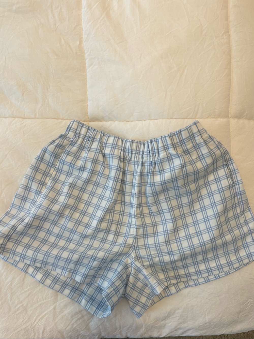 Brandy Melville Blue and White Plaid Cotton Shorts